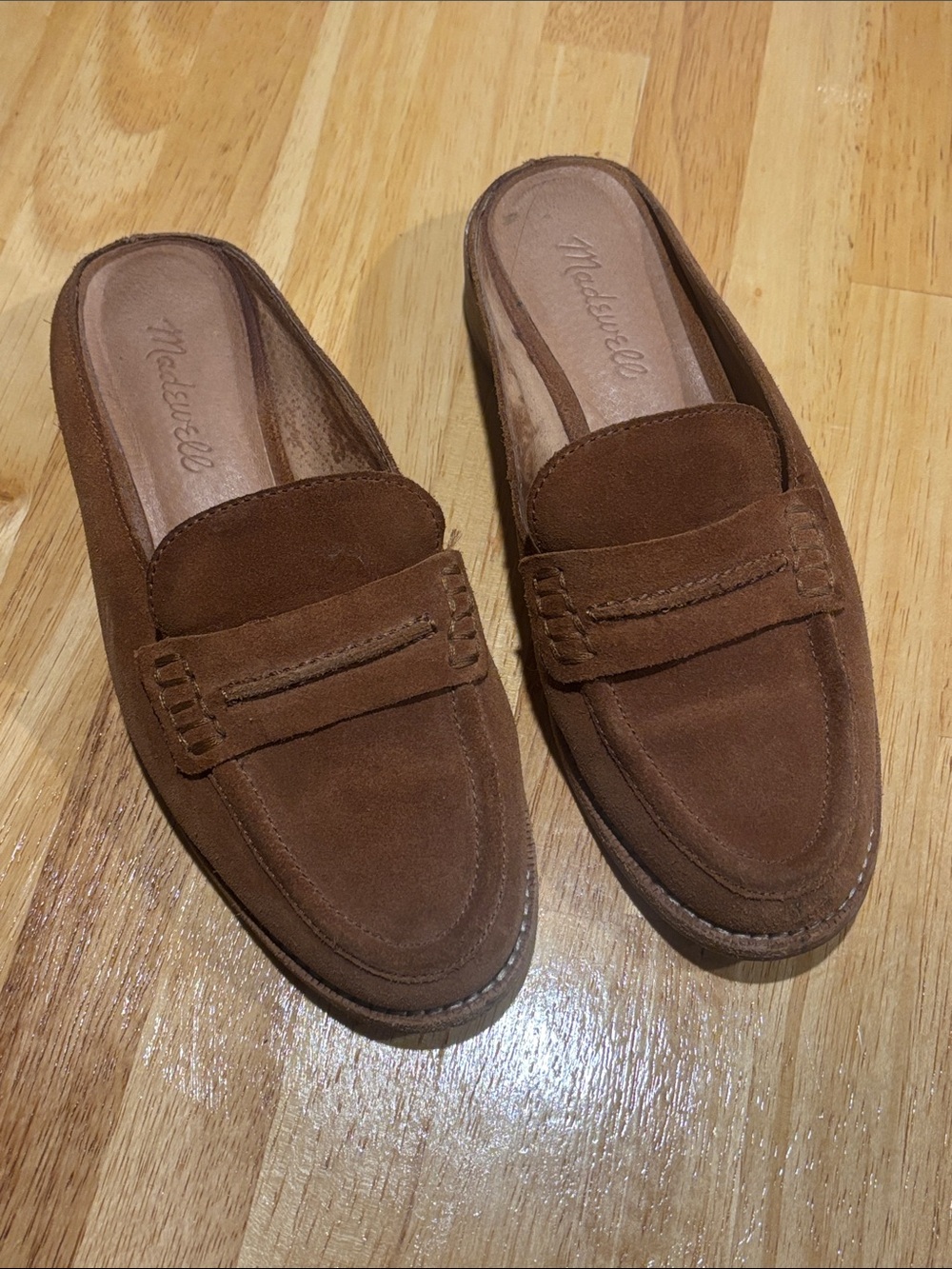 Madewell Suede Penny Loafer Mules in Brown